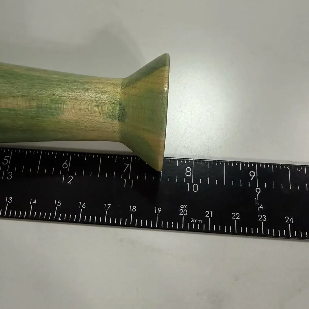 Vintage Hand-Turned Solid Maple Bud Vase Green Dye Signed GEW Glass Insert OOAK